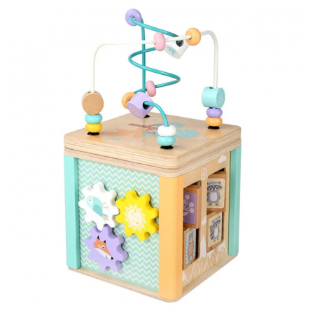 Cub Montessori din Lemn cu 5 Activitati Educative, Culori Pastel [2]