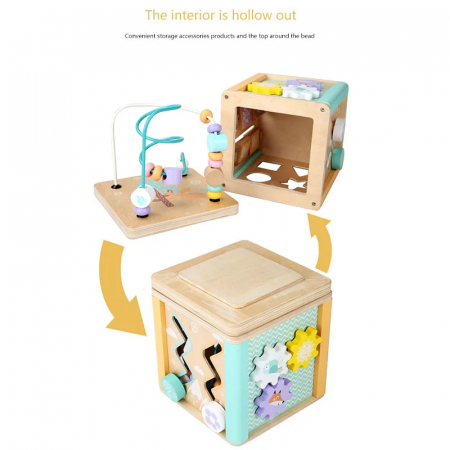 Cub Montessori din Lemn cu 5 Activitati Educative, Culori Pastel [7]