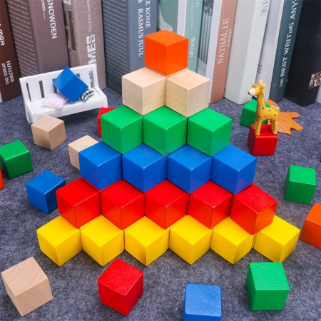 Cuburi din Lemn Multicolore - Set de 60 de Piese [4]
