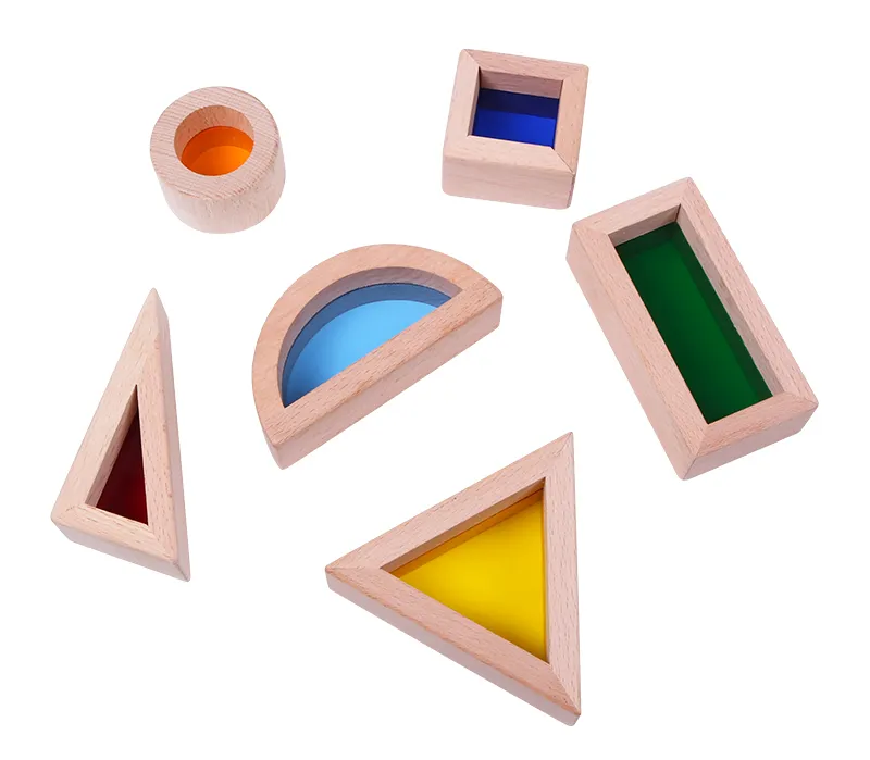 Cuburi Senzoriale de Construit din Lemn Montessori - Set Educativ cu 6 Piese, Forme Geometrice [3]