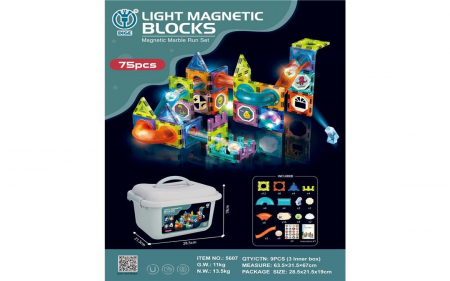 Copii 6 ani+ - Cuburi STEM magnetice de construit, luminate, 75 piese