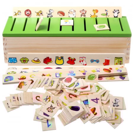 Copii 3 ani+ - Cutie din lemn Montessori, Asociere si Sortare
