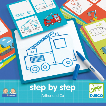 Jucarii si jocuri interactive pentru  copii - Joc Eduludo Deseneaza pas cu pas vehicule si roboti, Djeco