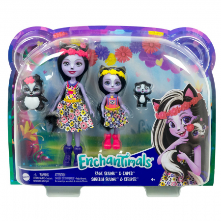 Jucarii copii si bebe - Enchantimals Set Papusi Surori Si Animalutele Lor Sage Skunk Si Caper Si Sabella Skunk Si Striper