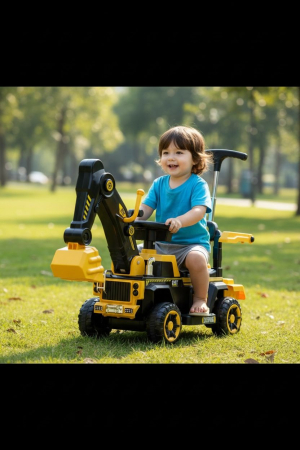 Copii 6 ani+ - Excavator Electric Pentru Copii 2-6 Ani cu Telecomanda, Brat Functional, 6V Si Maner Parental, GALBEN