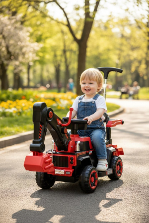 Copii 4 ani+ - Excavator Electric Pentru Copii 2-6 Ani cu Telecomanda, Brat Functional, 6V Si Maner Parental, ROSU