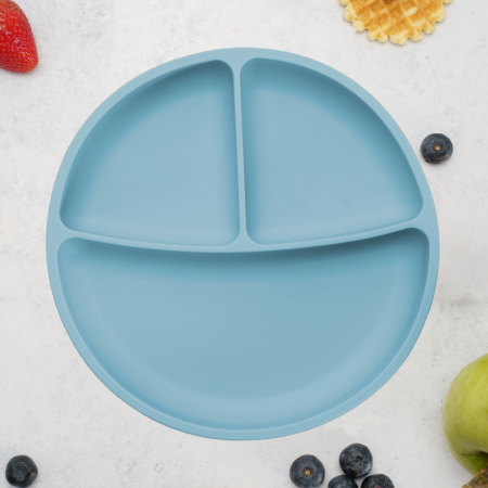 Jocuri si jucarii educative pentru bebe - Farfurie compartimentata din silicon cu ventuza, AppeKids - Aqua Blue