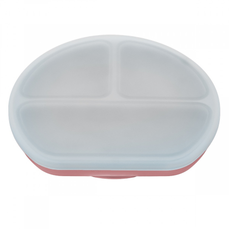 Farfurie compartimentata din silicon cu ventuza si capac, AppeKids - Old Rose [4]