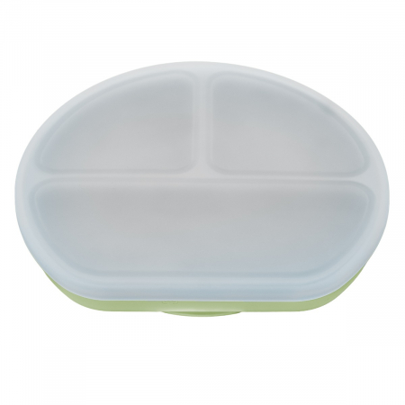 Farfurie compartimentata din silicon cu ventuza si capac, AppeKids - Raw Green [4]