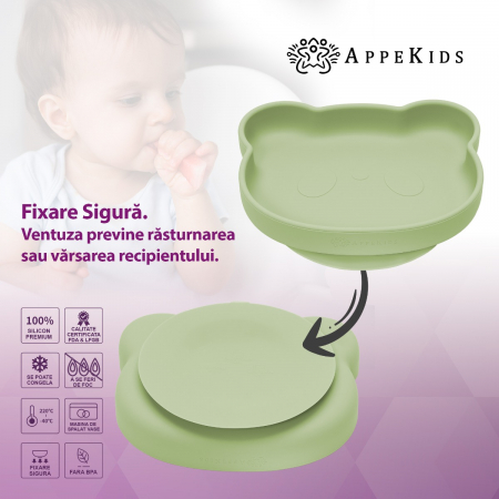 Farfurie din silicon cu ventuza, AppeKids, The Little Bear - Raw Green [3]