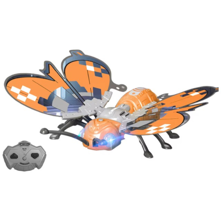 Jucarii si jocuri interactive pe varsta - Fluture Mecanic cu Telecomanda, Aripi Mobile si Lumini, 25 cm, Portocaliu