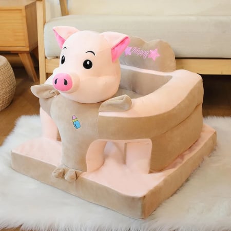 Jucarii de plus - Fotoliu bebe cu spatar, sezut din burete - Purcelus maro/roz