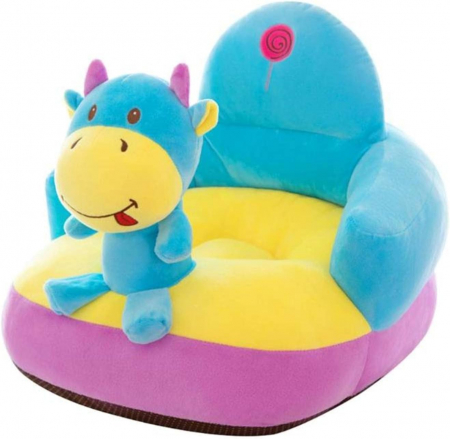 Jucarii de plus - Fotoliu din Plus cu Spatar pentru Bebe - Vacuta Vesela Bleu