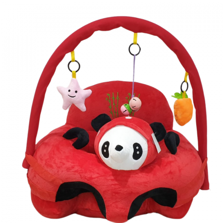 Jucarii copii si bebe - Fotoliu din Plus pentru Bebe, Panda Rosu cu Caciulita - cu Arcada cu Jucarii