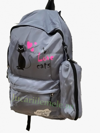 Ghiozdan Gri cu pisica si penar pentru scoala - 42 de cm si 2 compartimente [2]