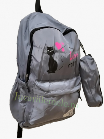 Ghiozdan Gri cu pisica si penar pentru scoala - 42 de cm si 2 compartimente [1]