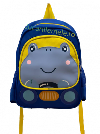 Ghiozdan pentru scoala Albastru cu Galben, Broscuta la Volan - 30cm si 2 compartimente. [1]