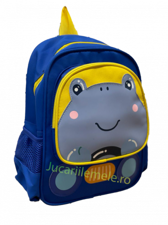 Ghiozdan pentru scoala Albastru cu Galben, Broscuta la Volan - 30cm si 2 compartimente. [2]