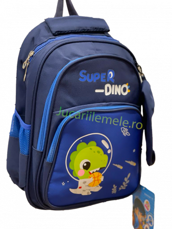 Ghiozdan pentru scoala Albastru, Dinozaur in costum de astronaut, cu penar inclus - 40cm si 3 compartimente [2]