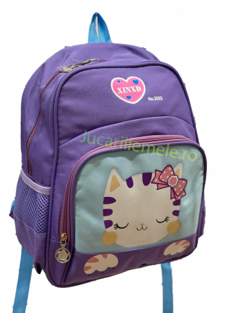 Ghiozdan pentru scoala Mov/Turcoaz, cu Pisicuta Somnoroasa - 30cm si 2 compartimente. [2]