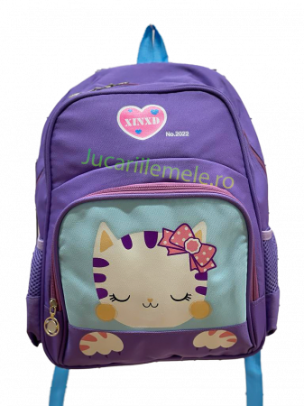 Ghiozdan pentru scoala Mov/Turcoaz, cu Pisicuta Somnoroasa - 30cm si 2 compartimente. [1]