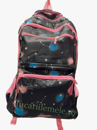 Ghiozdane pentru scoala - Ghiozdan pentru scoala Negru/Roz, Galaxy - 45 cm si 4 compartimente