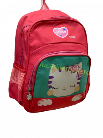 Ghiozdan pentru scoala Roz/Verde, cu Pisicuta Somnoroasa - 30cm si 2 compartimente. [2]