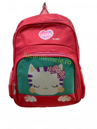 Ghiozdan pentru scoala Roz/Verde, cu Pisicuta Somnoroasa - 30cm si 2 compartimente. [1]