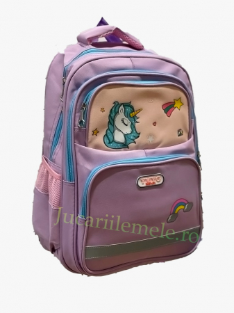 Ghiozdan roz cu unicorn pentru școală - 45cm, 4 compartimente [1]