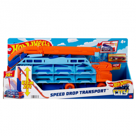 Masinute - Hot Wheels Mega Transportator Masini Si Pista De Lansare