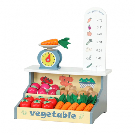 Jucarii din lemn tip Montessori - Joc de Rol, Stand din Lemn pentru copii cu Legume si Cantar