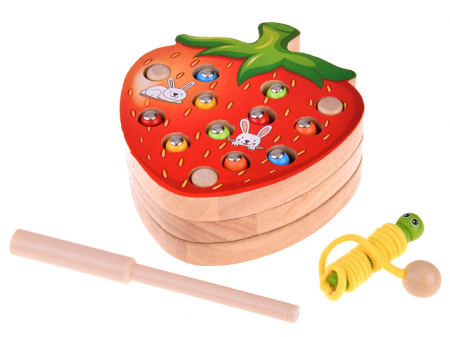 Joc 2 in 1, Snuruit si Pescuit cu Planse din Lemn, 15 Piese, Model Capsunica [2]