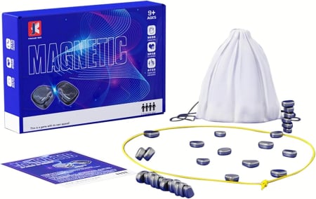 Jocuri de societate - Joc de Societate cu Piese Magnetice pentru Familie si Copii, Ideal pentru Calatorii si Camping, Include Saculet de Depozitare, 20 de Magneti, 9 ani +