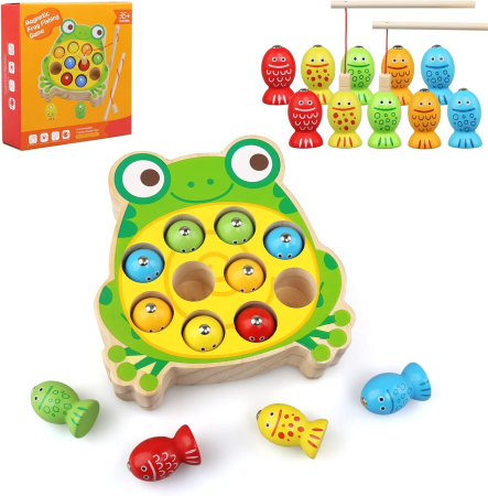 Jucarii din lemn educative - Joc magnetic de pescuit din lemn – Broscuta