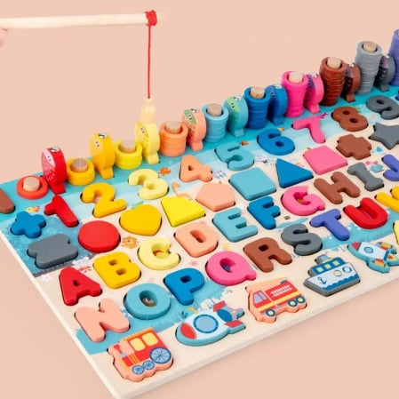 Jucarii copii si bebe - Joc Montessori 7 in 1 din Lemn - Tablă Educativă Logaritmică