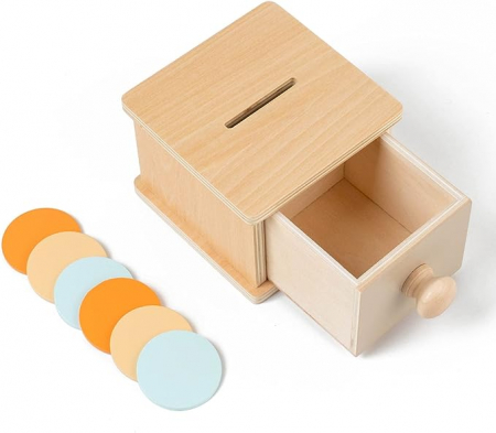 Copii 3 ani+ - Joc Montessori cu Sertar si Discuri Colorate Cutia Permanentei