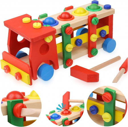 Jucarii din lemn - Joc de Construit din Lemn in Forma de Camion, 50 Piese