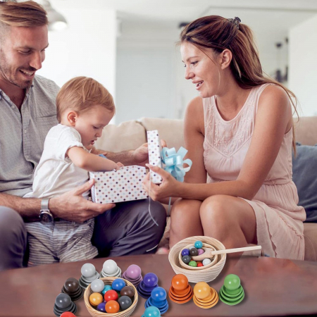 Joc Montessori din Lemn, Sortare Bile Colorate [3]