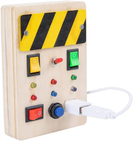 Jucarii din lemn - Joc Montessori tablou electric cu 6 elemente, din lemn