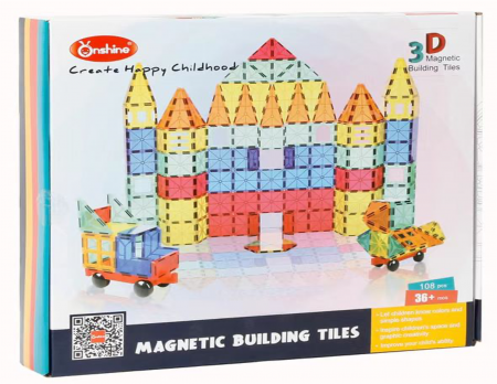 Copii 3 ani+ - Joc STEM 3D,cuburi magnetice, de constructie ,108 piese