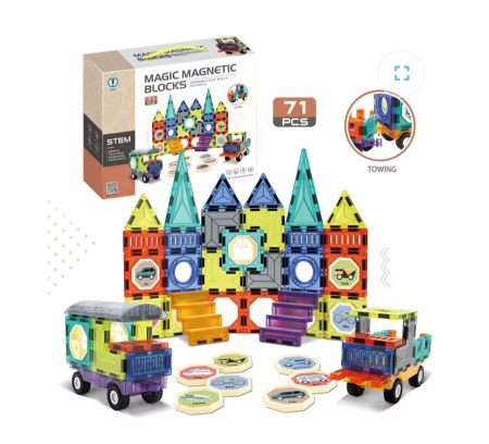Jucarii magnetice - Joc STEM cuburi magnetice de constructie 71 piese
