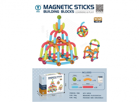 Jucarii si jocuri interactive pentru  copii - Joc STEM, tuburi magnetice de construit, 102 piese