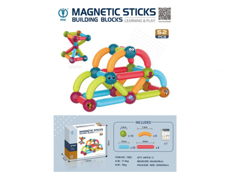 Jucarii magnetice - Joc STEM, tuburi magnetice de construit, 52 piese