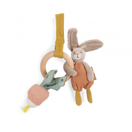 Pentru Bebe - Jucarie bebe inel lemn cu iepuras, Moulin Roty