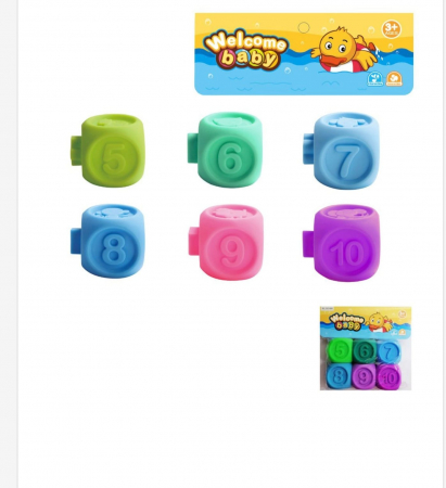Bebe 9 luni+ - Jucarie cuburi cu cifre pentru baita bebelusului 6 piese