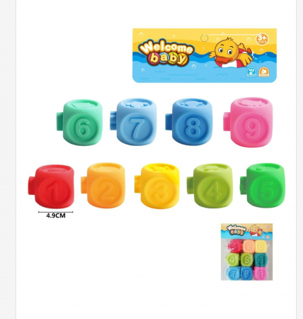 Bebe 9 luni+ - Jucarie cuburi cu cifre pentru baita bebelusului 9 piese