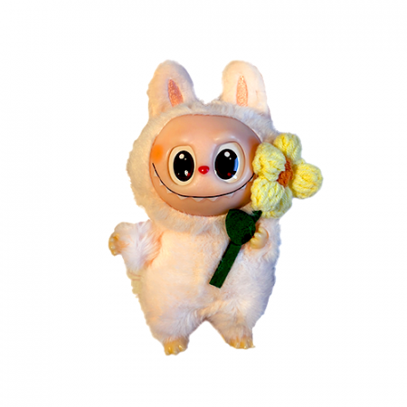 Jucarii de plus - Jucarie de Plus Labubu, Model cu Floricica, 18 cm, Roz