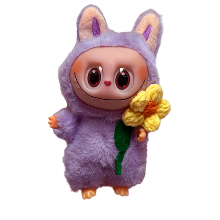 Jucarii de plus - Jucarie de Plus Labubu, Model cu Floricica, 18 cm, Mov