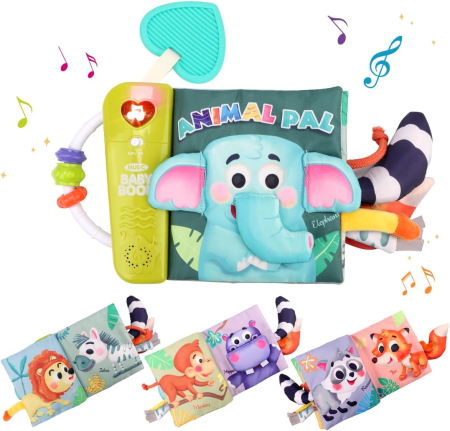 Jocuri si jucarii educative pe varsta - Jucarie Senzoriala Muzicala Bebe tip Carte – Animalute