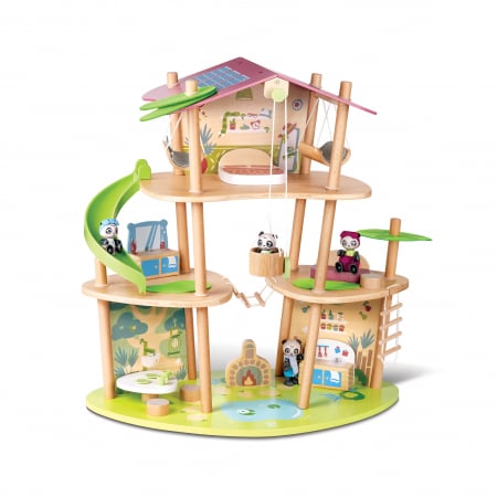 Jucarii si jocuri interactive pentru  copii - Jucarie din bambus - Casa ursilor Panda (25 piese)
